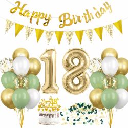 HUKUMA 18 Geburtstag Deko 🎉 Salbeigrüne Deko 18. Geburtstag Mädchen Junge
