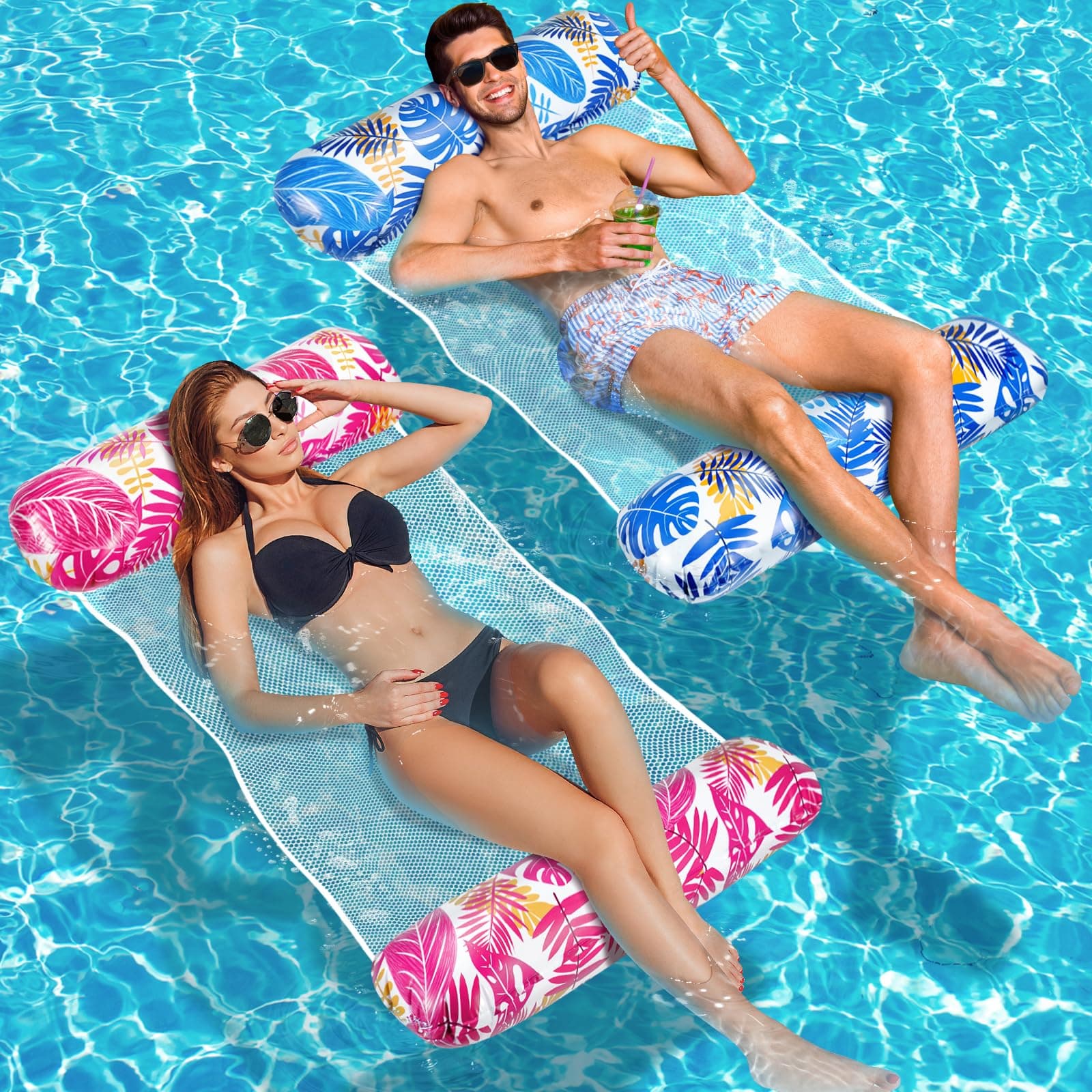 Amteker Luftmatratze Pool XL, 2 Stück Wasserhängematte Erwachsene 🌊🏖️ 4 in 1 Luftmatratze Wasser Pool Zubehör Spaß 😎
