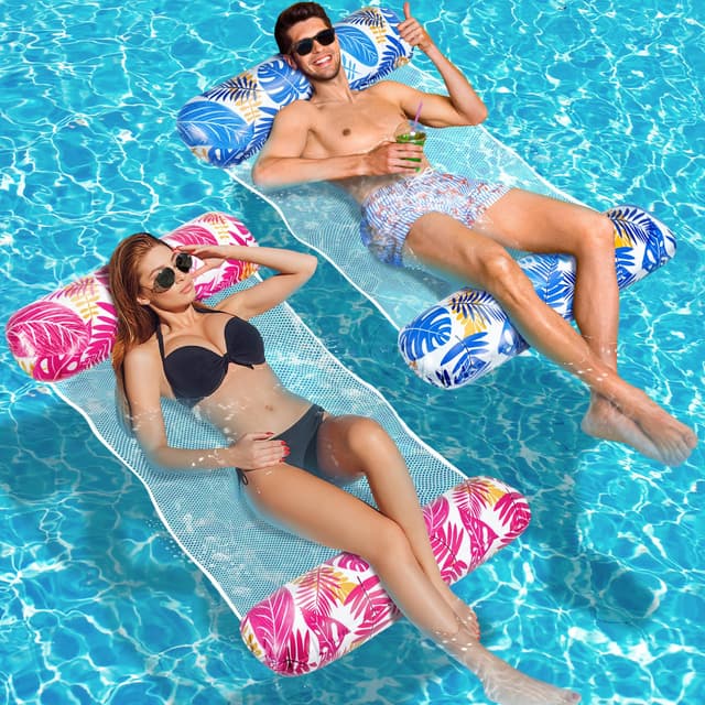 Amteker Luftmatratze Pool XL, 2 Stück Wasserhängematte Erwachsene 🌊🏖️ 4 in 1 Luftmatratze Wasser Pool Zubehör Spaß 😎