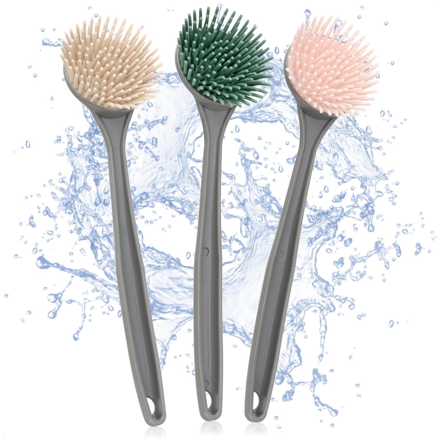 🌟 Angebot des Tages! 🧽 com-four® 3X Spülbürste - Küchenhelfer mit Silikonborsten - Spülhilfe ohne Kratzer