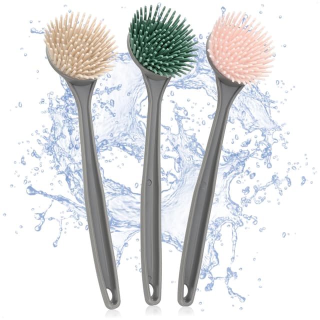 🌟 Angebot des Tages! 🧽 com-four® 3X Spülbürste - Küchenhelfer mit Silikonborsten - Spülhilfe ohne Kratzer
