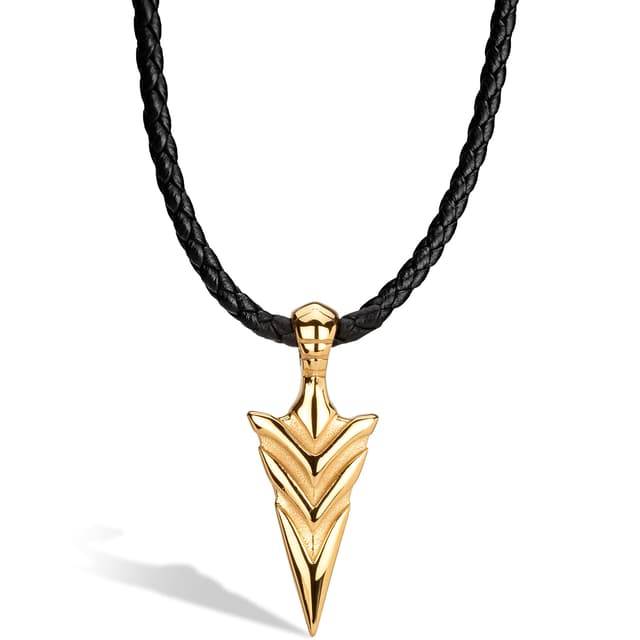 SERASAR Premium Leder Halskette Herren | Edelstahl Anhänger | Sicherer Verschluss | Drei Farben | Inklusive Schmuckschachtel 50cm Arrow Gold 🎁👨