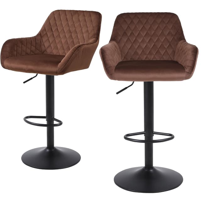 🪑 2er Set Höhenverstellbare Drehbare Barhocker aus Samtstoff - Braun