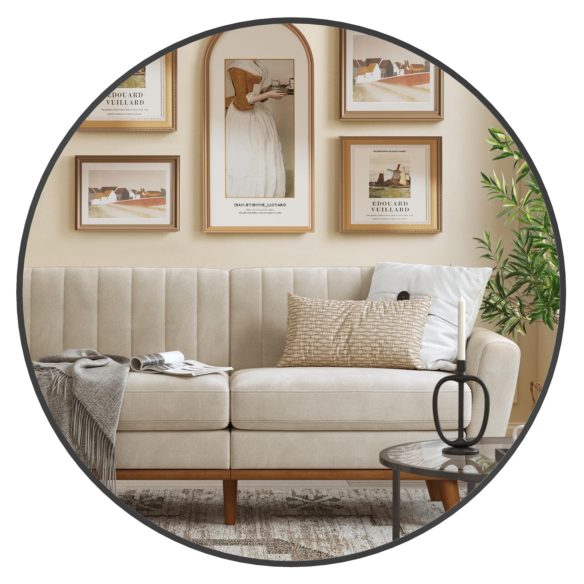 SONGMICS 76 cm runder Wandspiegel in Tintenschwarz 🌟 Modernes Design für Bad und Wohnzimmer