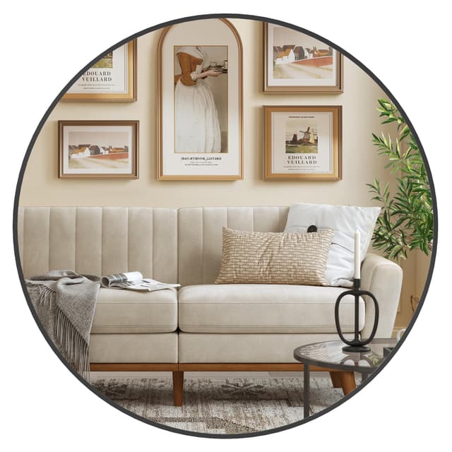 SONGMICS 76 cm runder Wandspiegel in Tintenschwarz 🌟 Modernes Design für Bad und Wohnzimmer