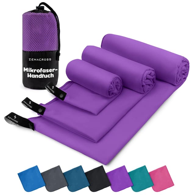 🌟 ZENACROSS Mikrofaser Handtuch 3er Set mit Transportbeutel - Schnelltrocknend und vielseitig 🌈