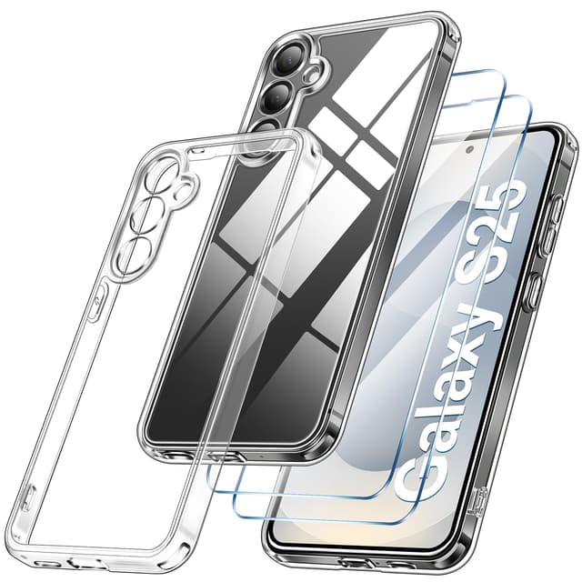 Qasyfanc Handyhülle für Samsung Galaxy S25 - Transparente Schutzhülle mit Kameraschutz und Schutzfolie
