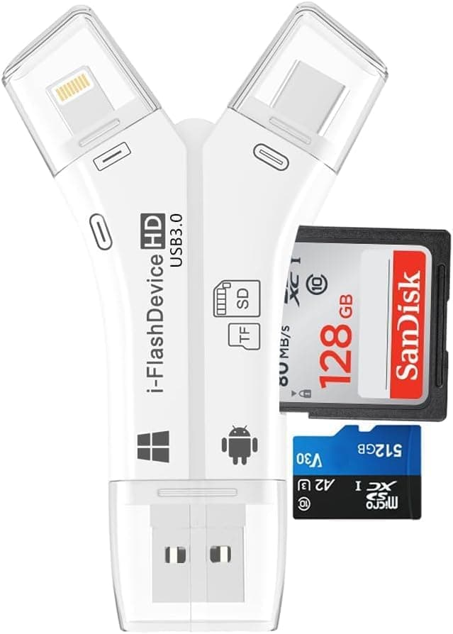🔥 3-in-1 SD Kartenleser für iPhone/Android/Windows - Weiß