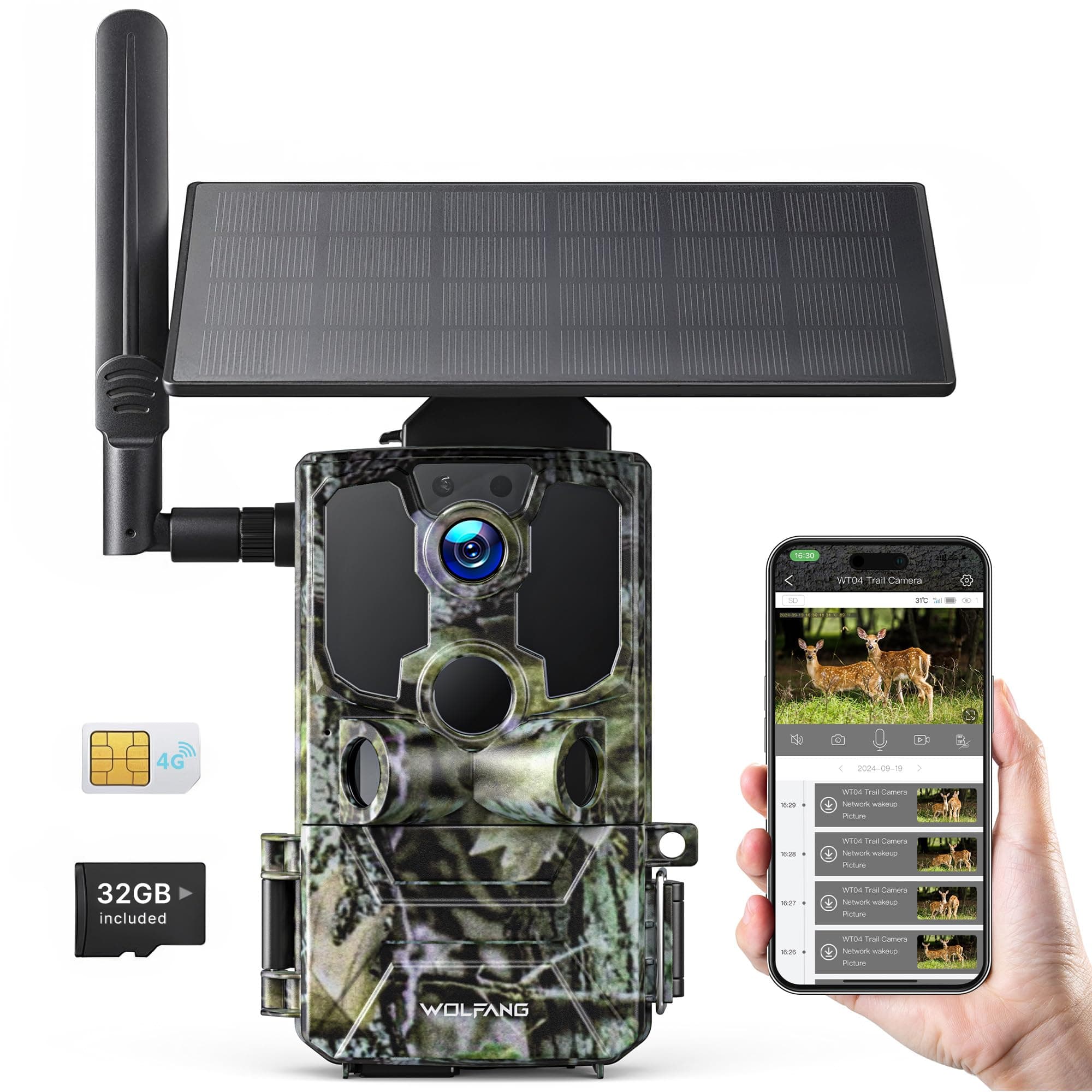 WOLFANG Wildkamera 2,5K 4G LTE Live Solar Übertragung Wildkamera 🦉🐘🦅🦌