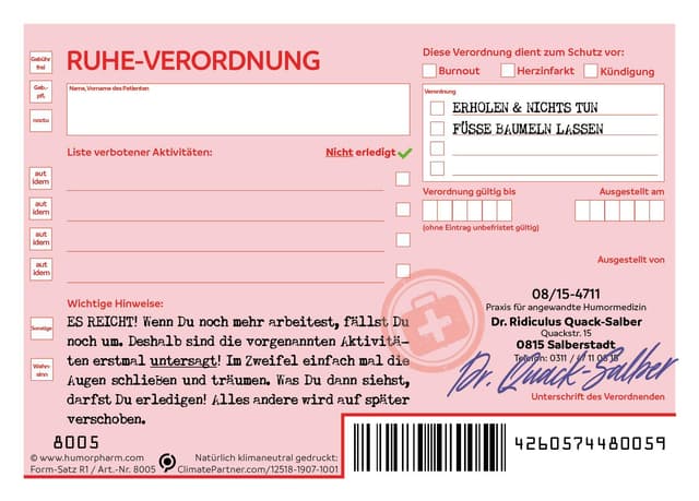 🌿 Ruhe-Verordnung Rezeptblock 📜
