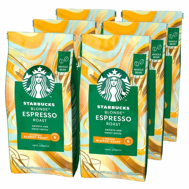 STARBUCKS Blonde Espresso Roast, Helle Röstung, Ganze Kaffeebohnen 200g (6er Pack) 🌟☕
