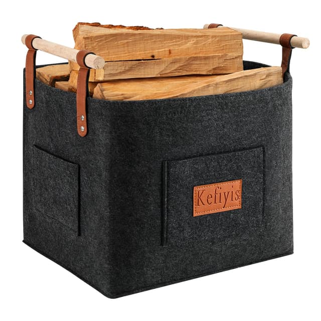 Holzkorb für Kaminholz Groß Filz Kaminholzkorb Transport und Lagerung Feuerholz Dunkelgrau 🔥🔥🔥