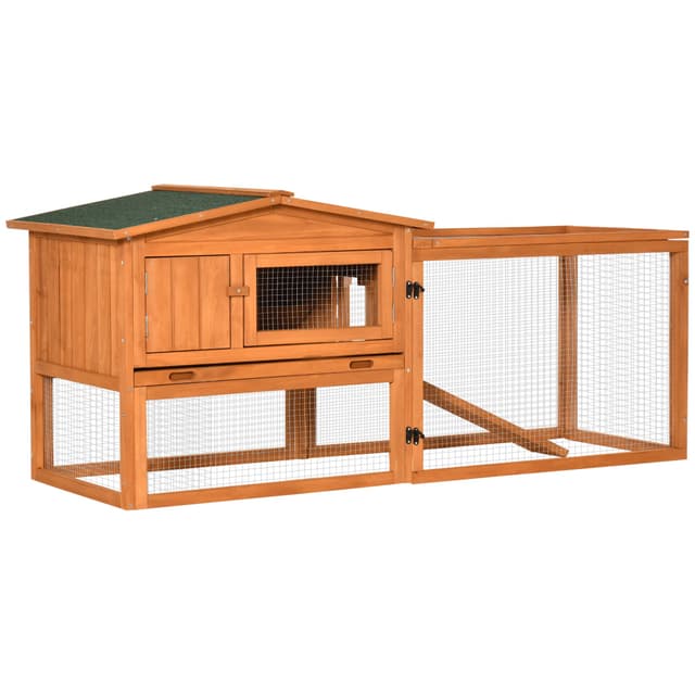 PawHut Hasenstall Kaninchenstall mit Freilaufgehege Bodenwanne, Rampe, Kleintierstall aus Holz Meerschweinchen Gehege 🐰🌿