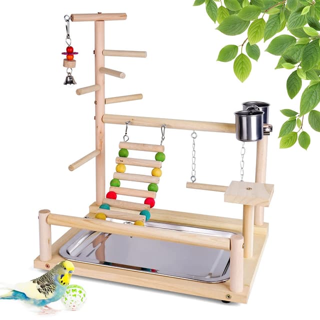🐦 JasCherry Vogel Spielplatz - Holz Gym für Wellensittiche und Nymphensittich 🏋️