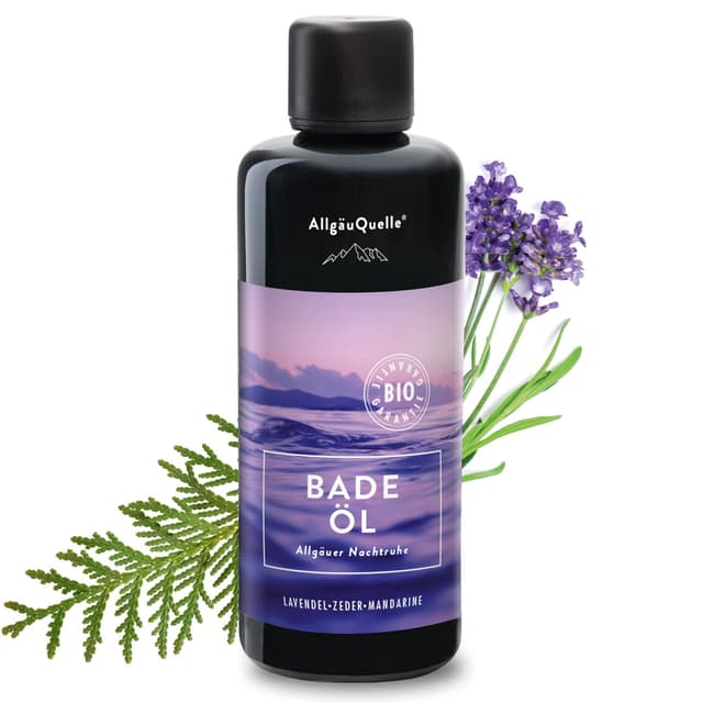 AllgäuQuelle® BIO-Badeöl mit Bio-Öle Allgäuer Nachtruhe Lavendel Zeder Mandarine (100ml)