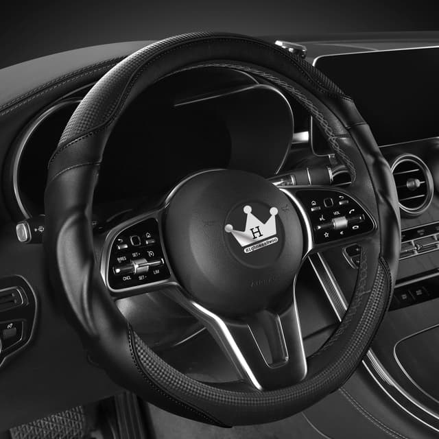 🚗🔝 HighnessHwoo 3D Auto Lenkradabdeckung | Komfortgriff Massage | Anti-Rutsch | Universelle Passform | Schwarz | Größe 39-41cm