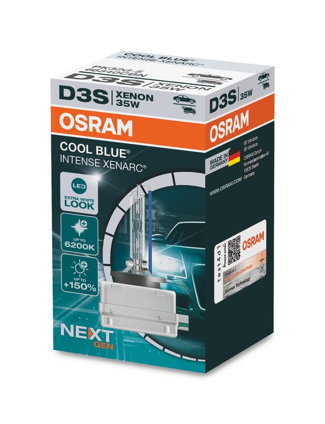 Osram XENARC COOL BLUE INTENSE D3S, +150% mehr Helligkeit, bis zu 6.200K, Xenon-Scheinwerferlampe, LED Look, Faltschachtel (1 Lampe) Carton folding box Cool Blue INTENSE Single