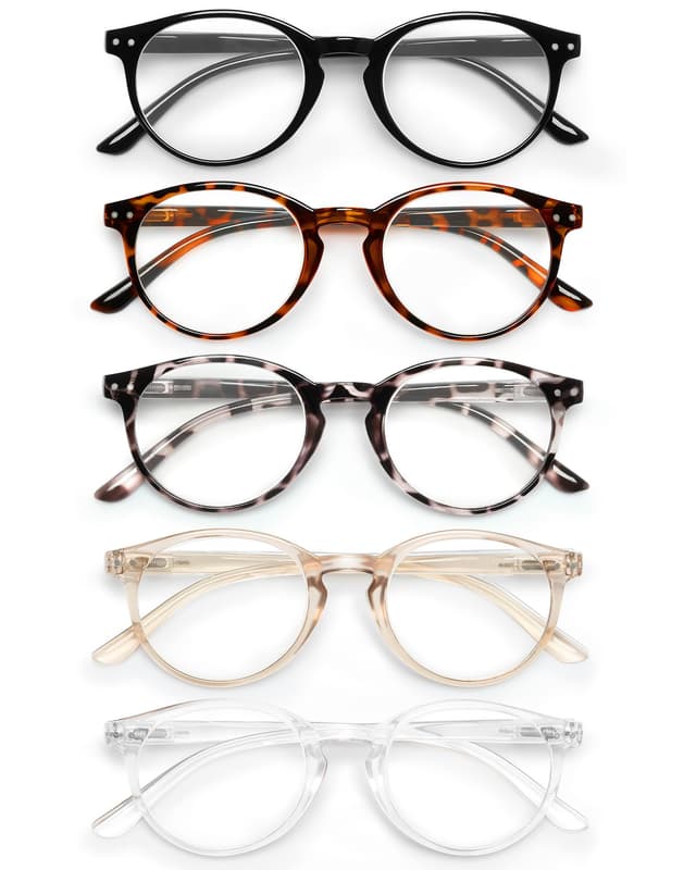 👓🌈 JOLISU 5er-Pack Lesebrillen für Damen/Herren 🌟 Blaulichtfilternde Computerbrille mit rundem Rahmen