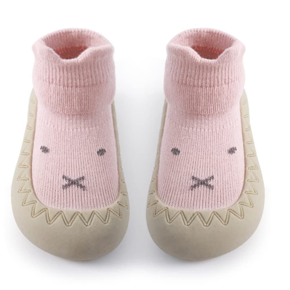 🧦 Exemaba Baby Sockenschuhe 🌟 Rutschfeste Niedlicher Cartoon 🌸 Weicher Stricken Babybodenschuhe Kleinkind Schuhe 1-Paar 6-12 Monate Rosa