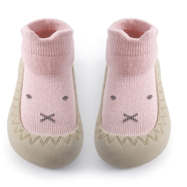 🧦 Exemaba Baby Sockenschuhe 🌟 Rutschfeste Niedlicher Cartoon 🌸 Weicher Stricken Babybodenschuhe Kleinkind Schuhe 1-Paar 6-12 Monate Rosa