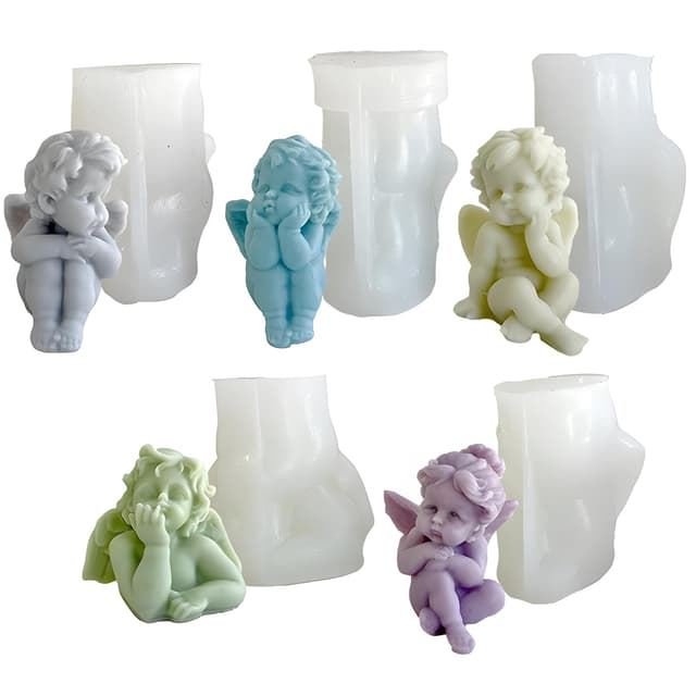 🕯️👼 XLWEN Kerzen Silikonform 5PCS 3D Engel Silikon Kerzenform Engel Kerzenform DIY Silikonformen Gießformen Engel Set Silikonform Engel Schokolade Seife Sojawachs Kerzen Handwerk