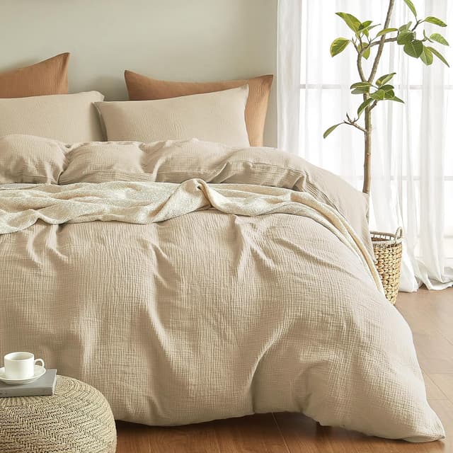 🌟 Boqingzhu Muslin Bettwäsche 200×200 cm Baumwolle Beige Braun Sommerbettwäsche 🛏️😌