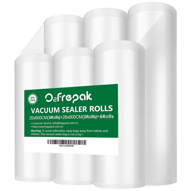 O2frepak 6Folienrollen (3)20x600cm und (3)28x600cm Vakuumierrollen für Lebensmittel,BPA-Frei Vakuumierbeutel Sous Vide Beutel Folien für Vakuumierer und Folienschweißgeräte Geeignet (gesamt:3600cm) 6Rollen=20X600cm(3Rollen)+28X600cm(3Rollen)