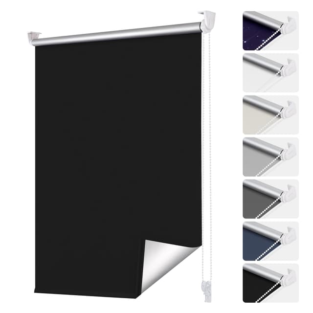 🌗 Smartdemo Verdunklungsrollo ohne Bohren & mit Bohren, Klemmrollo Fensterrollo Schwarz 80x120cm(BxH) - 100% Verdunkelung und Blickdicht
