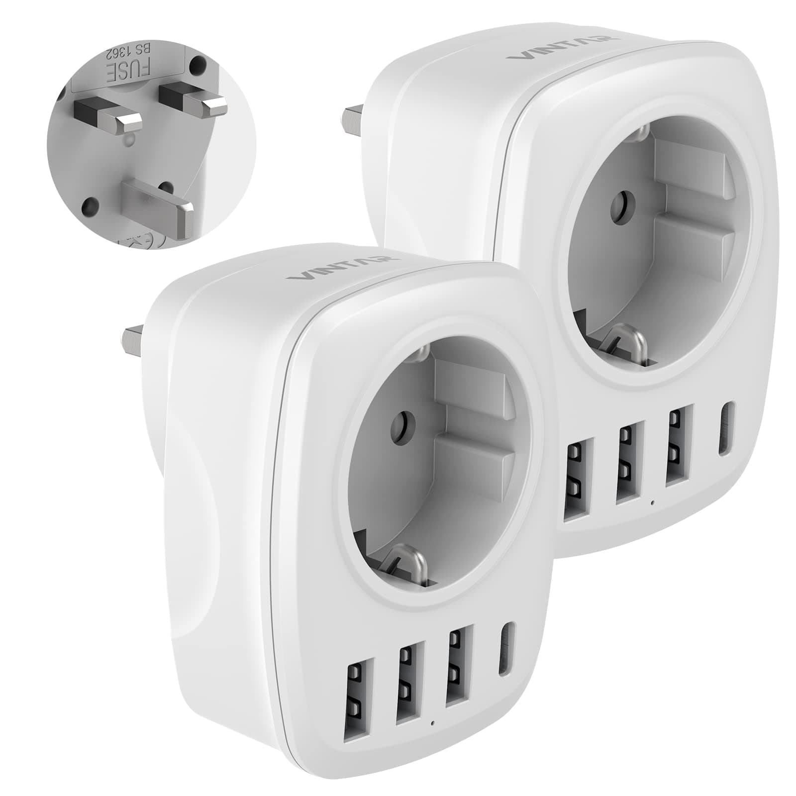 🔌 2PC Reiseadapter UK Adapter - VINTAR Steckdosenadapter mit USB Anschlüssen