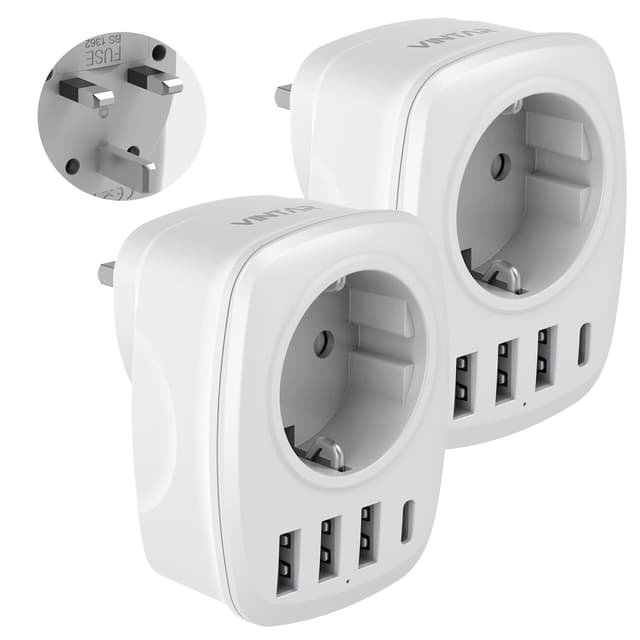 🔌 2PC Reiseadapter UK Adapter - VINTAR Steckdosenadapter mit USB Anschlüssen