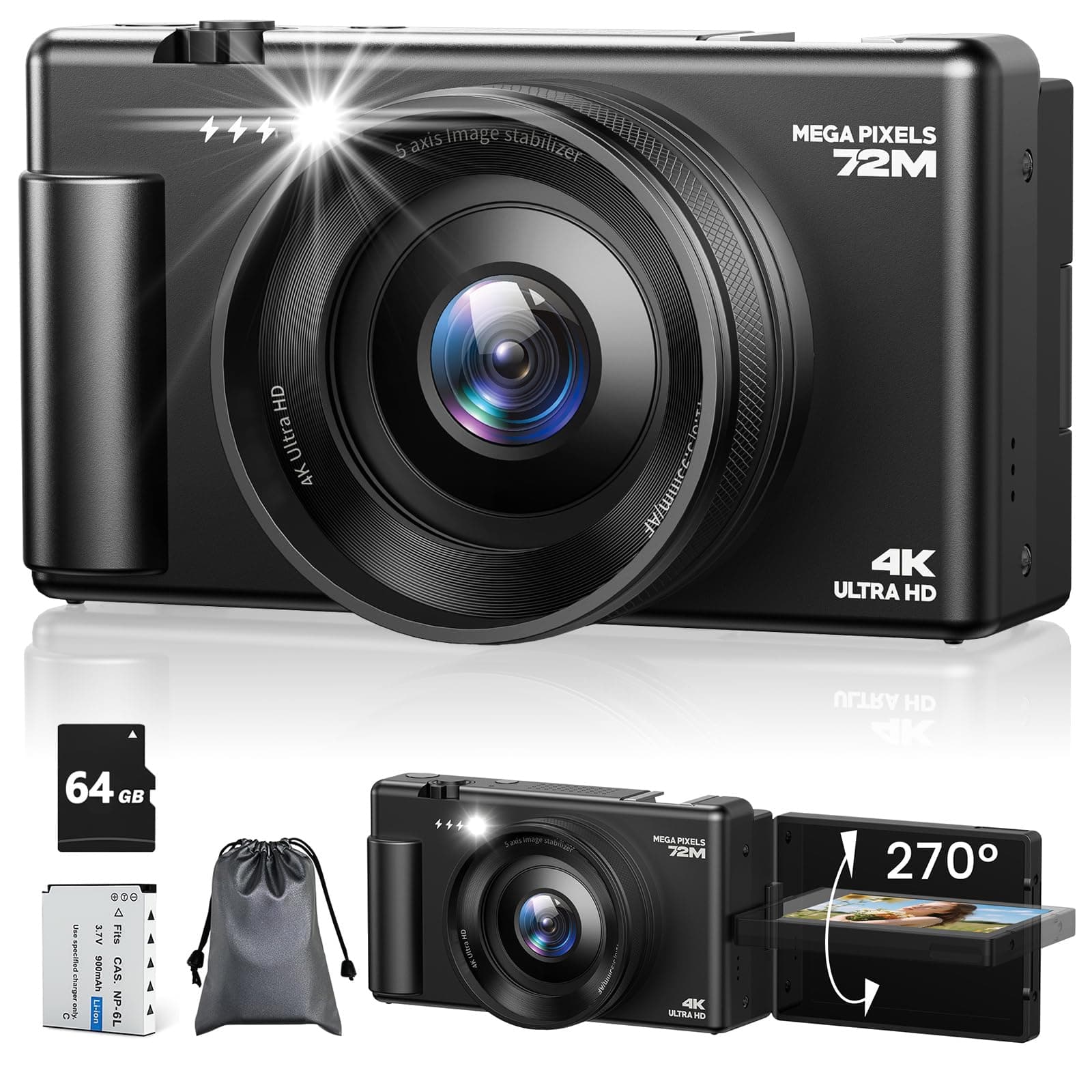 Digitalkamera 4K, 72MP Autofokus Digitalzoom 📸