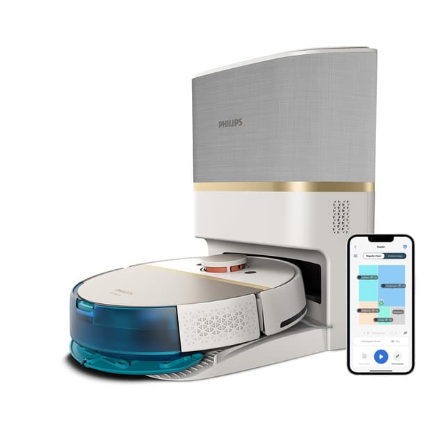Philips HomeRun Serie 7000 Saug-Wischroboter | Ultrastarke Saugleistung | Absaugstation | Saugroboter App | XU7100/02 | Weiß