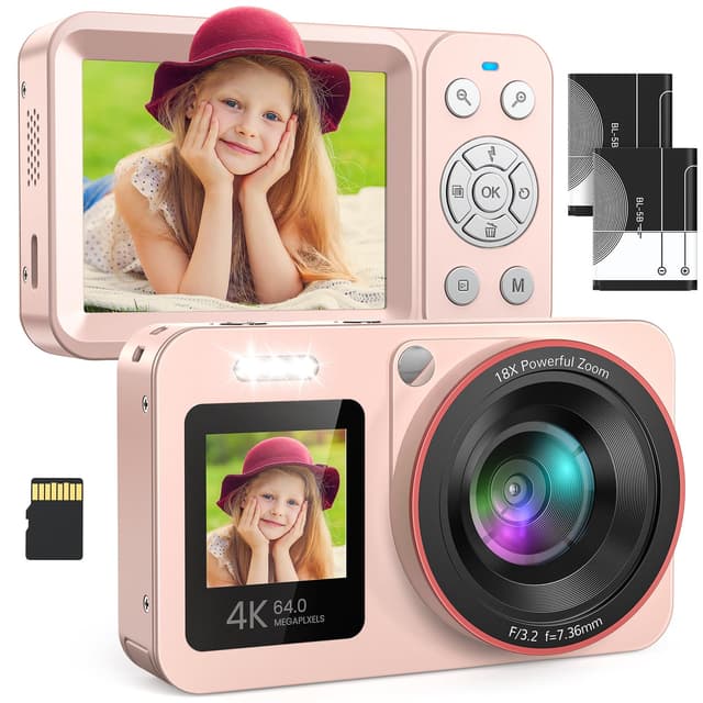Digitalkamera 4K 64MP FHD Fotokamera für Kinder Fotoapparat 18X Digitalzoom Fotokamera Kompaktkamera 📸
