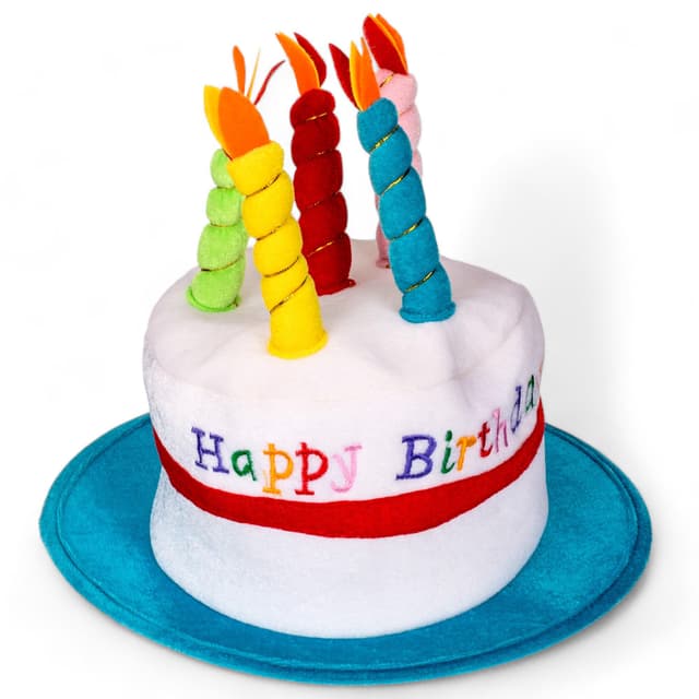 MIJOMA Bunter Plüsch-Geburtstagshut mit 🎉 Happy Birthday Stickerei und 🕯️ einladenden, weichen Plüsch-Kerzen