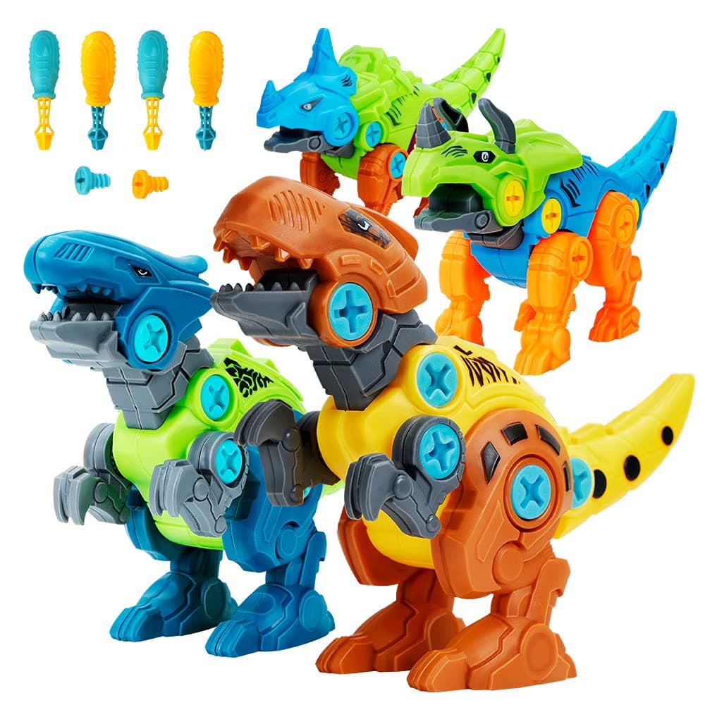 🦖🔧 Lekebaby Dinosaurier Montage Spielzeug, 4 Stück DIY Jurassischer Dinosaurier Spielzeug