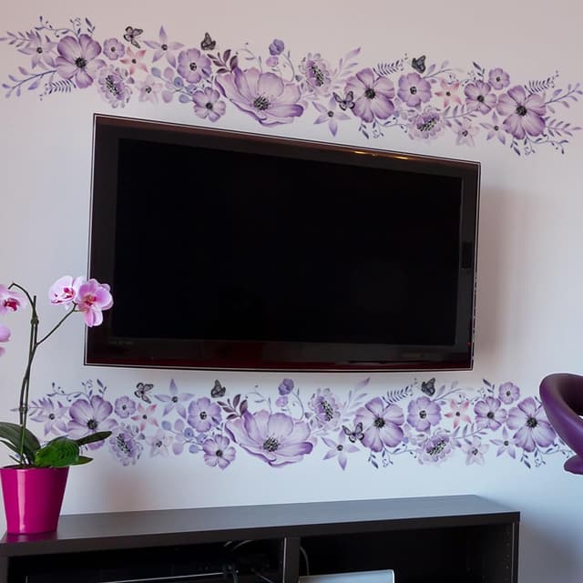 COVPAW Wandtattoo 2x Lila Blumen Rebe 🌸🦋 Wohnzimmer Schmetterlingen Wandaufkleber