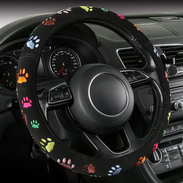 🚗🐾 Lenkradbezug Pfoten gestickt | Premium Lenkradschutz