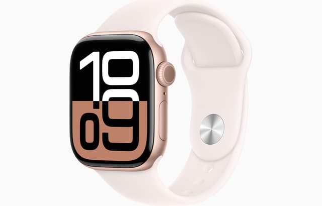 🌟 Super Deal! Apple Watch Series 10 [GPS, 42mm] - Aluminiumgehäuse Roségold mit Sportarmband Blassrosa, S/M (Generalüberholt) 🌟