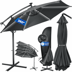 KESSER® Alu Ampelschirm LED Solar Ø350cm Inkl. Abdeckung Fernbedienung Kurbelvorrichtung 🌞