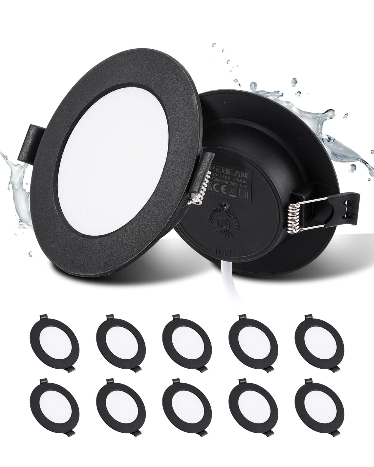 Grebeam LED Spots Schwarz, 5W Deckenspots Schwarz 450LM, Rund Ø75-90mm LED Einbaustrahler 230V, Einbautiefe 25mm, Spots Deckenleuchte 3000K Warmweiß für Badezimmer Schlafzimmer, 10er Set