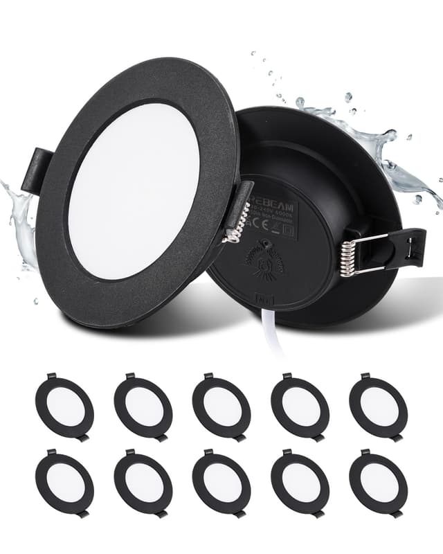 Grebeam LED Spots Schwarz, 5W Deckenspots Schwarz 450LM, Rund Ø75-90mm LED Einbaustrahler 230V, Einbautiefe 25mm, Spots Deckenleuchte 3000K Warmweiß für Badezimmer Schlafzimmer, 10er Set