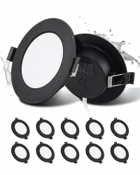 Grebeam LED Spots Schwarz, 5W Deckenspots Schwarz 450LM, Rund Ø75-90mm LED Einbaustrahler 230V, Einbautiefe 25mm, Spots Deckenleuchte 3000K Warmweiß für Badezimmer Schlafzimmer, 10er Set