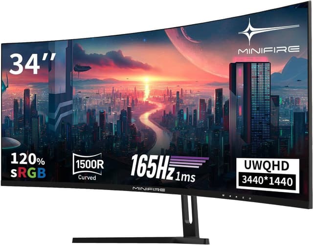 🎮🖥️ Minifire 34" UWQHD Curved Gaming Monitor 165Hz - 34 Zoll Curved 1500R WQHD 165 Hz - AMD FreeSync - VA Panel