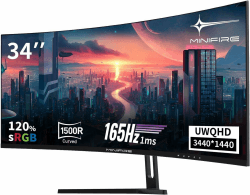 🎮🖥️ Minifire 34" UWQHD Curved Gaming Monitor 165Hz - 34 Zoll Curved 1500R WQHD 165 Hz - AMD FreeSync - VA Panel