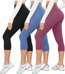 BAYDI Creamlush Capri Leggings Damen High Waist 3/4 Leggings für Yoga Pilates Freizeit Alltag Schwarz/Blau/Dunkelrosa L-XL 🧘🏻‍♀️