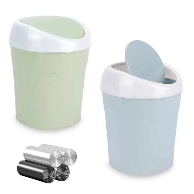 🌟 QLFJ-FurDec 2 Stücke Mini Mülleimer mit Schwingdeckel 🗑️
