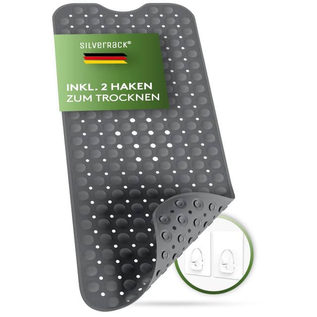SilverRack Badewannenmatte 100x40 cm (Anthrazit) - Antirutschmatte Badewanne BPA frei für Kinder und Babys - Duschmatte schimmelresistent & maschinenwaschbar