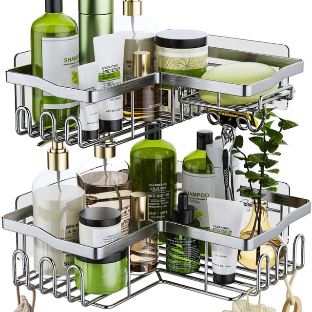 🚿 HapiRm Duschablage Ecke Duschregal Ohne Bohren mit 11 Haken und Seifenschale