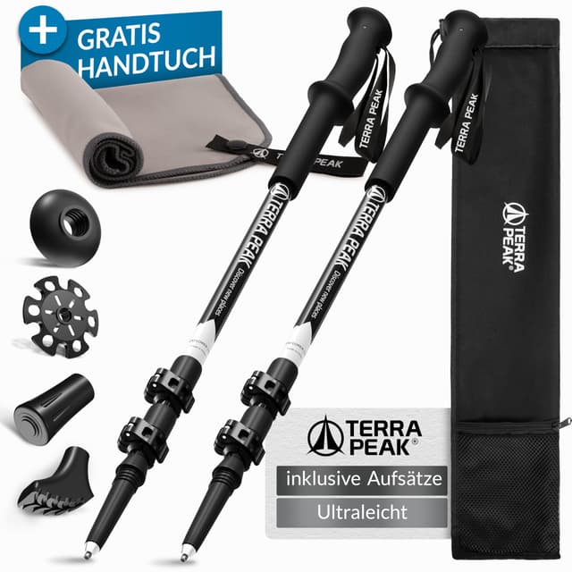 🌲 Terra Peak® Premium Wanderstöcke Teleskop ultra-leicht aus Carbon o. Aluminium