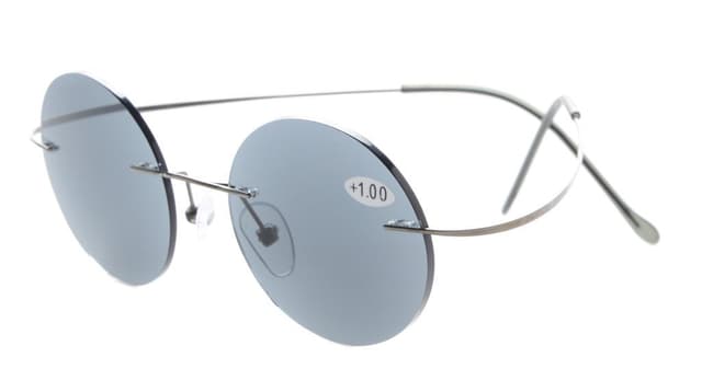🕶️ Eyekepper Titanrandlose Runde Lesung Sonnenbrillen Leser grau Linsen +1.5 +1.50 Grau Linsen
